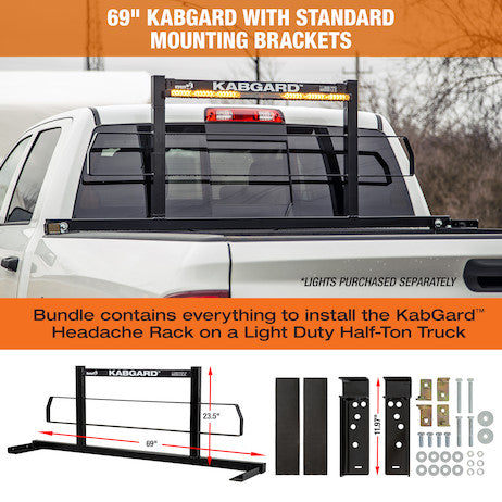 85104 - 69 INCH KABGARD HEAVY-DUTY STEEL PICKUP TRUCK HEADACHE RACK BUNDLE WITH STANDARD MOUNTING BRACKETS