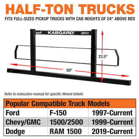 85104 - 69 INCH KABGARD HEAVY-DUTY STEEL PICKUP TRUCK HEADACHE RACK BUNDLE WITH STANDARD MOUNTING BRACKETS