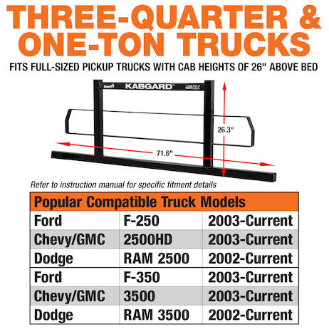 85204 - 71 INCH KABGARD HEAVY-DUTY STEEL PICKUP TRUCK HEADACHE RACK BUNDLE WITH STANDARD MOUNTING BRACKETS