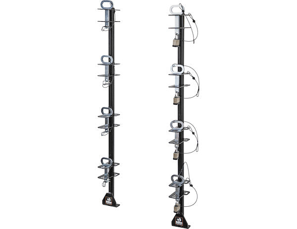 LT14 - 4-POSITION CHANNEL STYLE LOCKABLE TRIMMER RACK FOR OPEN LANDSCAPE TRAILERS